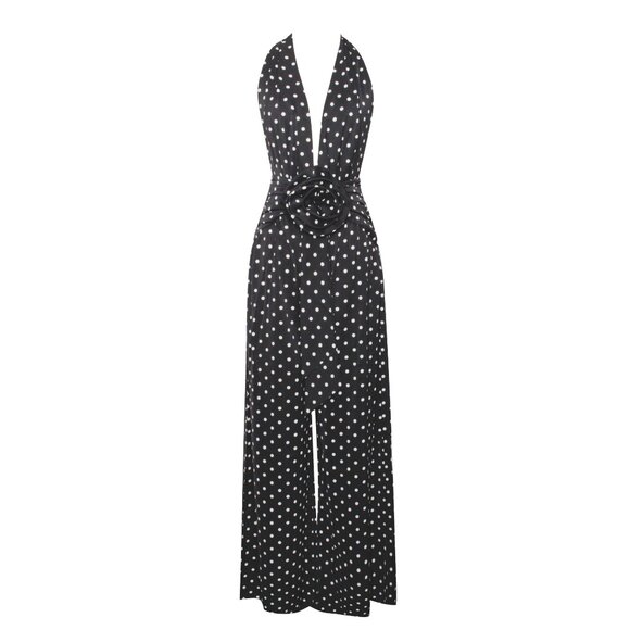 Oriana Black Polka Dots Halter Jumpsuit - Picture 6 of 16
